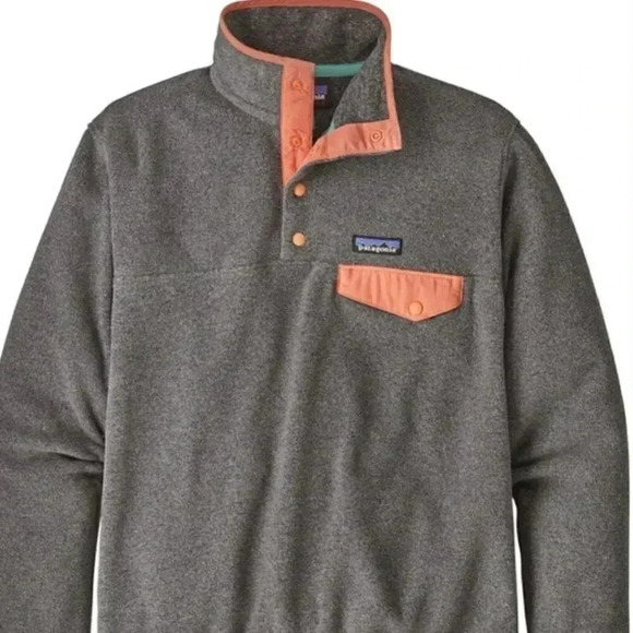 Patagonia Synchilla Snap T Grey/Peach Orange Fleece Size Small - Picture 3 of 10